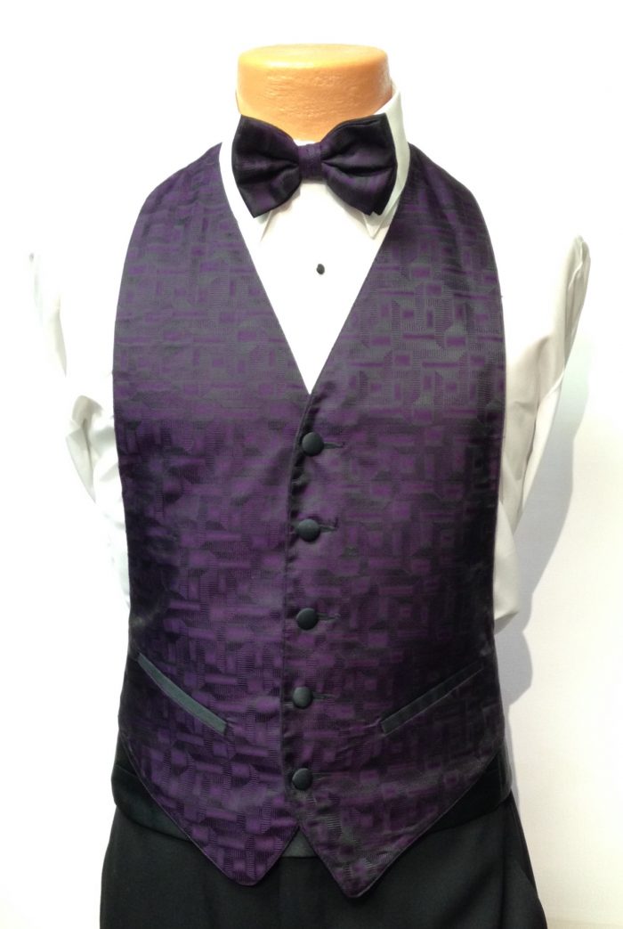 Purple Geo Vest and Bow Tie